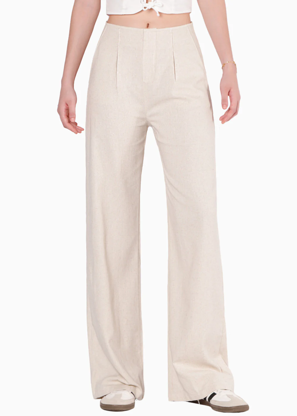 Pantalón recto tipo lino y de tiro medio - GARDENIA