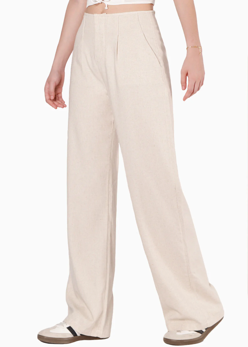Pantalón recto tipo lino y de tiro medio - GARDENIA - Image 2