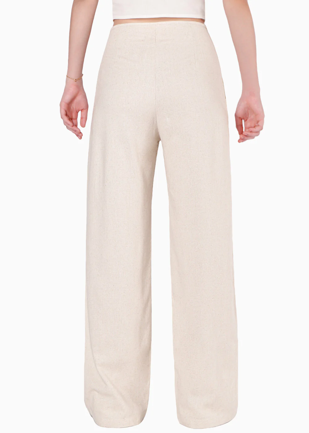 Pantalón recto tipo lino y de tiro medio - GARDENIA - Image 3