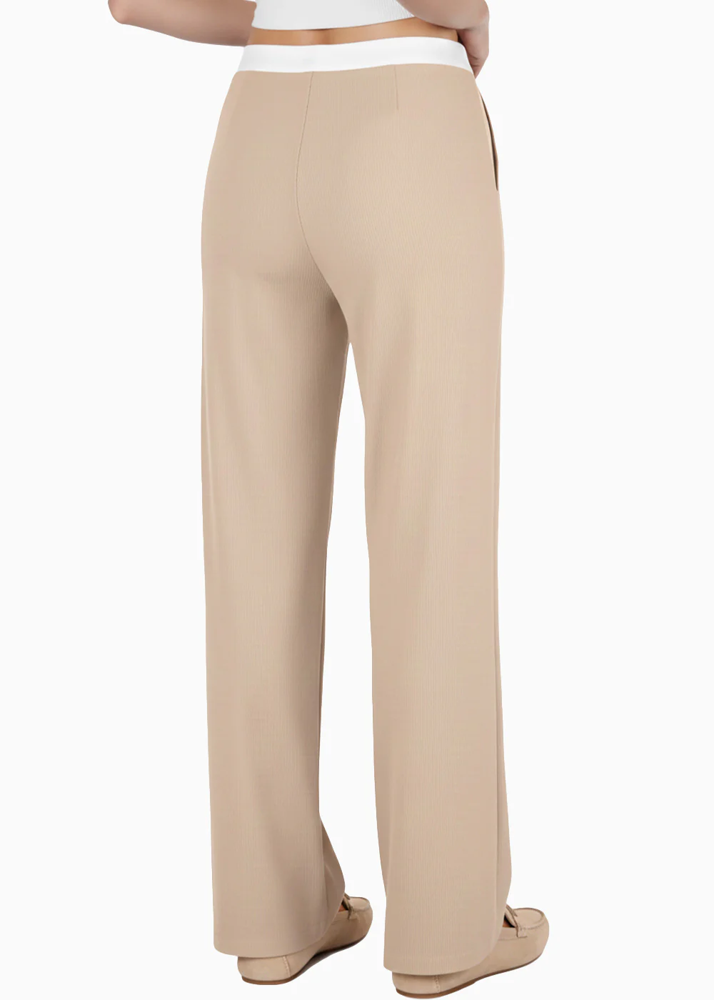 Pantalón wide leg con doble pretina en contraste - NACAR.BEIGE - Image 3
