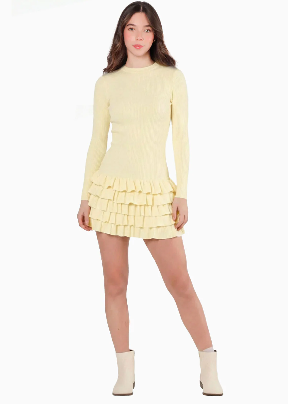 Vestido corto manga larga y falda con boleros - OTOÑO.AMARILLO - Image 3