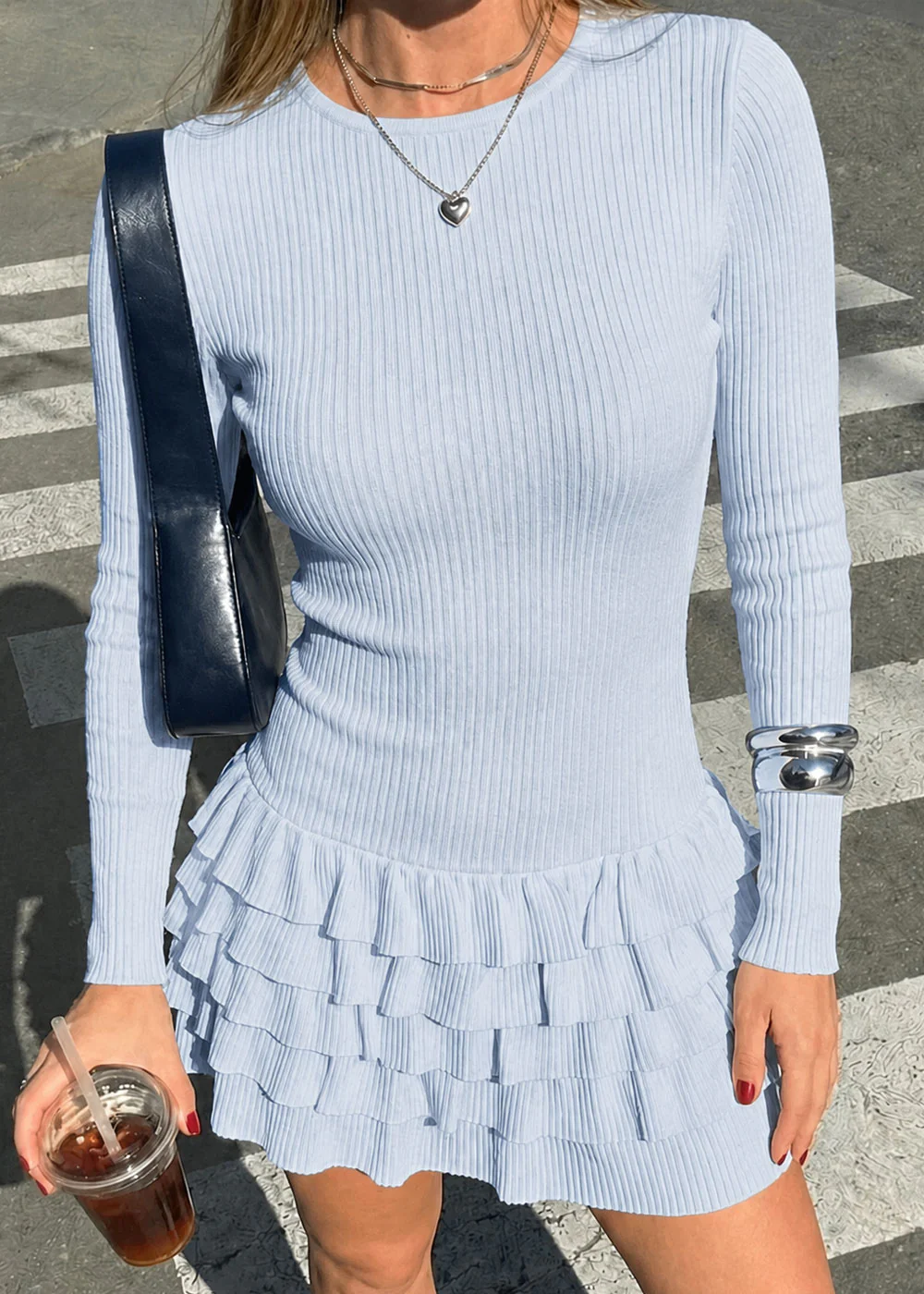 Vestido corto manga larga y falda con boleros - OTOÑO.SKY