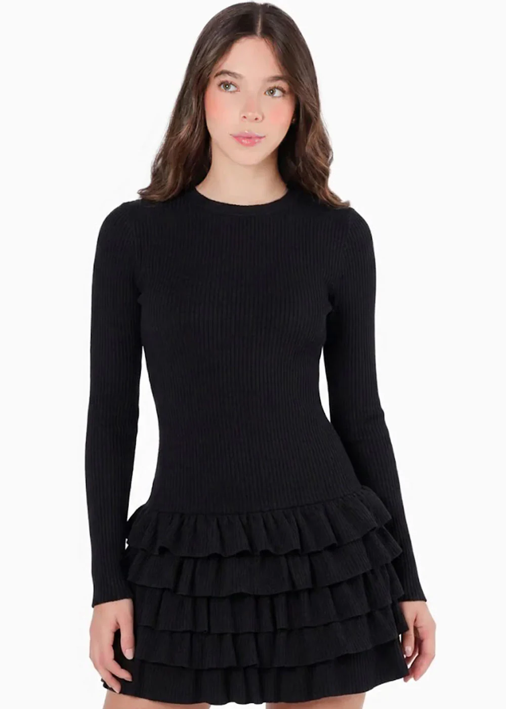 Vestido corto manga larga y falda con boleros - OTOÑO.NEGRO - Image 3