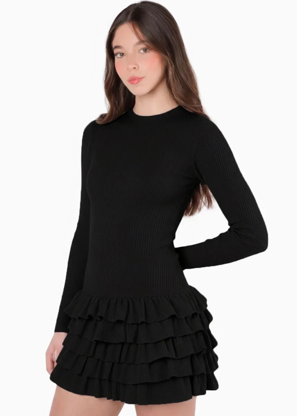 Vestido corto manga larga y falda con boleros - OTOÑO.NEGRO - Image 4