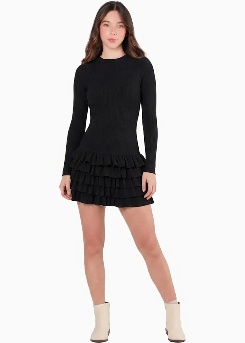 Vestido corto manga larga y falda con boleros - OTOÑO.NEGRO - Image 5